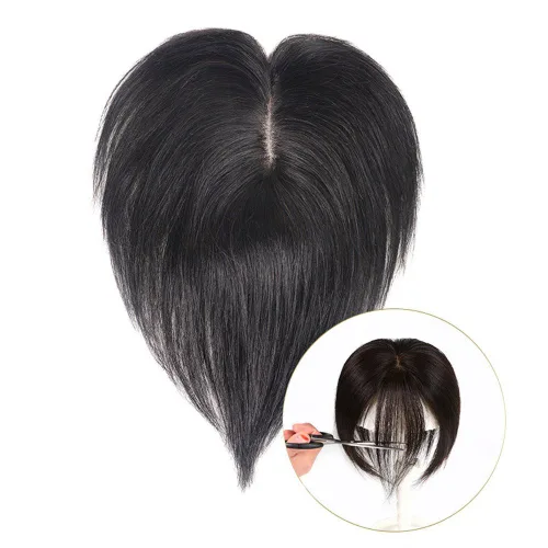 Miniatura 3 de RemeeHi Toppers de cabello humano recto corto 7.1 in hecho a mano clip en postizo para cubrir el cabello blanco cinta toupee Wiglet 2.0x2.8 in rojo