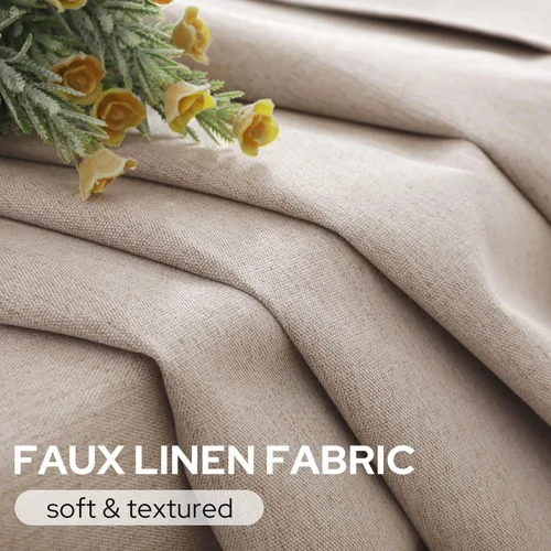 Miniatura 4 de HOMEIDEAS Cortinas 100% opacas beige de 63 pulgadas de largo, mezcla de lino con textura de oscurecimiento, cortinas con aislamiento térmico