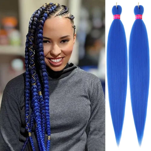 Miniatura 29 de Cabello trenzado negro preestirado, 2 paquetes de extensiones de cabello de trenzas de caja de 26 pulgadas, pelo sintético preestirado trenzado
