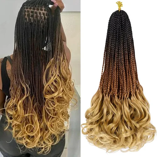 Miniatura 7 de Trenzas de ganchillo rizadas francesas de 14 pulgadas, 6 paquetes de trenzas caja con extremos rizados, trenzas de caja diosa, cabello trenzado #1B