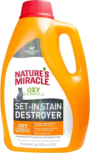 Nature's Miracle Destructor de manchas instalado, 1 galón, para desorden de gatos, fórmula Oxy con aroma a naranja