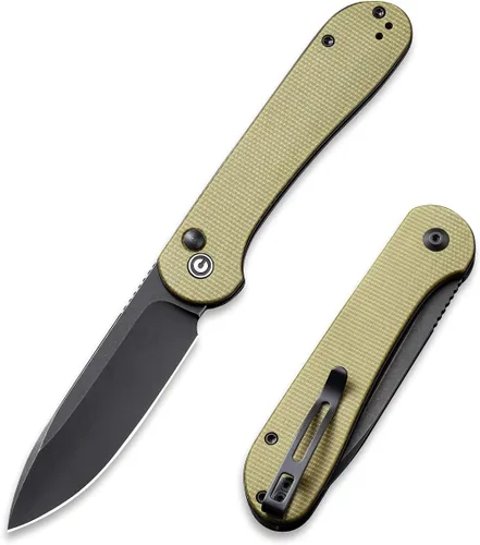 Miniatura 10 de CIVIVI Cuchillo plegable de bolsillo con mango de micarta de hoja 14C28N de 3.47 pulgadas, cuchillo Elementum con bloqueo de botón para EDC C2103D
