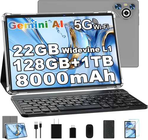 Tablet de 10 pulgadas, 22 GB de RAM+128 GB ROM+1 TB Expand, Android 14 Tablet con teclado y mouse, batería de 8000 mAh, pantalla IPS de 1280 x 800,