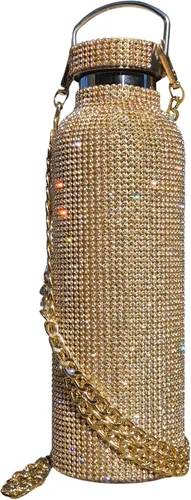 Miniatura 7 de Botella de agua plateada con 5000 diamantes de imitación de purpurina y cadena cruzada, vaso de acero inoxidable de 25 onzas con aislamiento al Plata