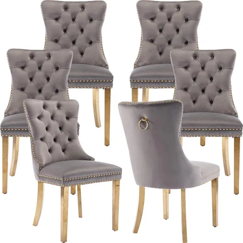 Miniatura 164 de ODUSE-DAILY - Juego de 4 sillas de cocina y comedor de terciopelo beige, tapizadas en tela, respaldo alto con alas, anilla metálica, estructura