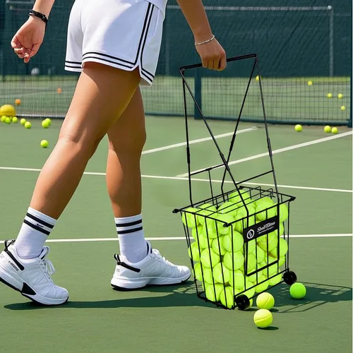 Miniatura 8 de Tolva de pelota de tenis, soporte portátil para pelota de tenis con asa para cancha, práctica y entrenamiento (grande)
