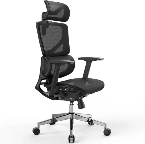 OdinLake L1 Ergo Upgrade 518 - Silla de oficina ergonómica de malla negra, grande y alta, 350 libras, soporte lumbar dinámico, altura ajustable,