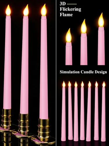 Miniatura 3 de Treela 24 Piezas Velas Cónicas Sin Llama Operadas por Batería a Granel Velas Falsas de 11 Pulgadas Luz LED Candeleros Parpadeantes Cónicos para Rosa