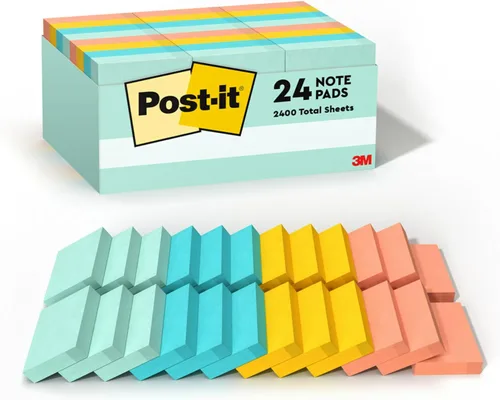 Post-it - Mini notas adhesivas de 1.5 x 2 pulgadas, 24 paquetes, las favoritas de los Estados Unidos, colección Marsella, en colores pastel (rosa,