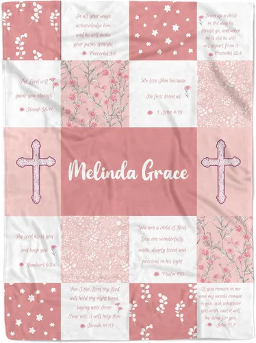 Miniatura 17 de MDPrints - Manta rosa de bautismo para niñas, regalos de bautismo personalizados para niñas, mantas de bebé personalizadas para niñas con nombre