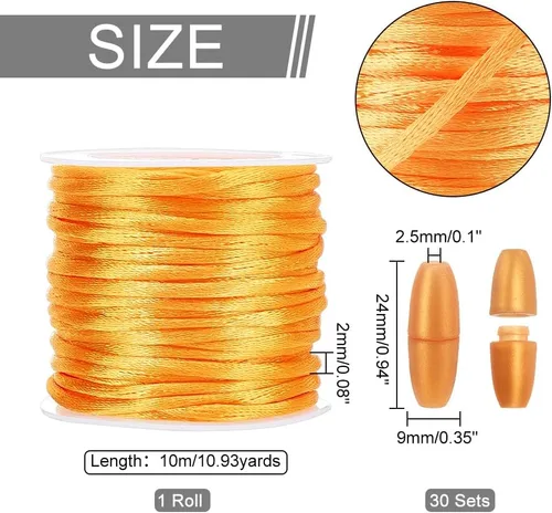 Miniatura 2 de PH PandaHall 30 Juego de Cierres Separables para Cordones, Cuerdas de Cordón de Nylon Dorado de 10m 2mm con Conectores de Barril de Plástico