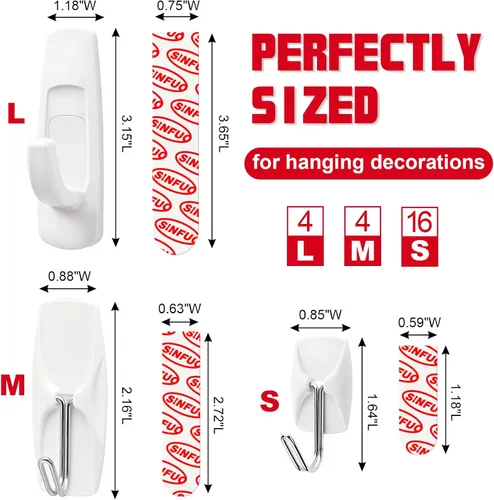 Miniatura 2 de Sinfuo Paquete variado de 24 ganchos + 36 agitadores para colgar, ganchos adhesivos de pared resistentes, sin daños, grandes y pequeños ganchos