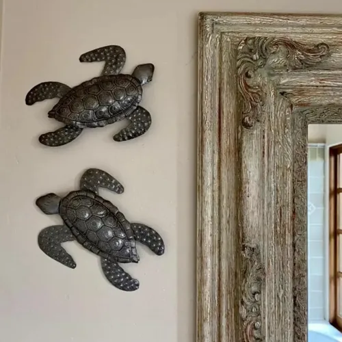 Miniatura 3 de It's Cactus Tortugas marinas, arte metálico de playa, juego de 2, figuras náuticas para colgar en la pared, decoración del hogar, animales marinos
