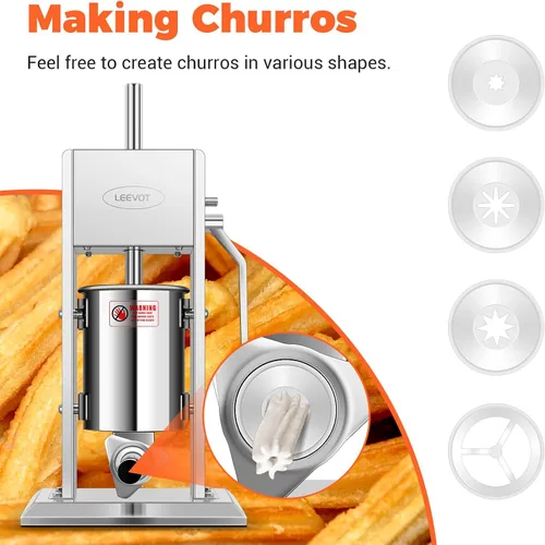 Miniatura 5 de LEEVOT - Embutidor manual de 7LBS/3L, kit profesional de acero inoxidable para hacer y rellenar salchichas con 2 velocidades, 5 tubos de relleno