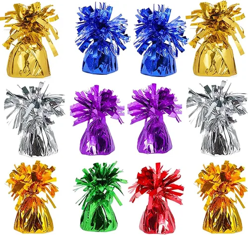Miniatura 13 de Pesas de globos metálicos, recuerdos de fiesta de cumpleaños, regalos novedosos y mordazas, 5.5 pulgadas, paquete de 12 unidades plateado