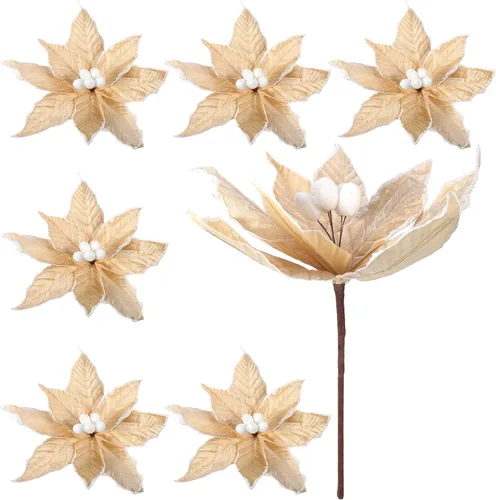 Miniatura 8 de Zeyune 6 Piezas Flores de Pascua Azules de Navidad Artificiales Grandes Espinas de Pascua Falsas Flores de Franela con Borde Helado para Adornos