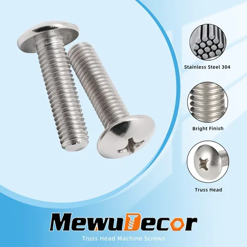 Miniatura 3 de Tornillos de máquina con cabeza de truss #6-32 x 1/4", acero inoxidable 304 18-8, acabado brillante, rosca completa, 100 unidades plateado