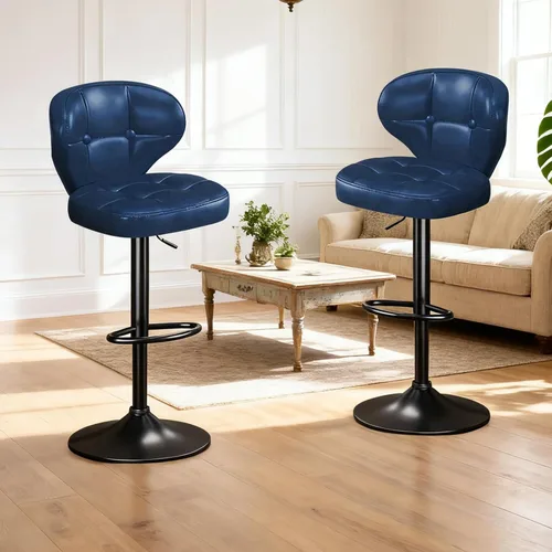 Miniatura 16 de Juego de 2 taburetes de bar, taburetes de bar giratorios ajustables con respaldo, sillas de bar de altura de mostrador con reposapiés, asiento Negro