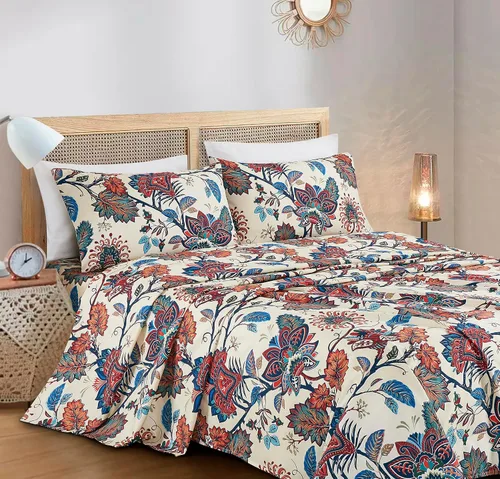Miniatura 3 de Chezmoi Collection Paradise - Juego de sábanas florales de 3 piezas, multicolor, azul, rojo, naranja, crema, de microfibra con bolsillo profundo