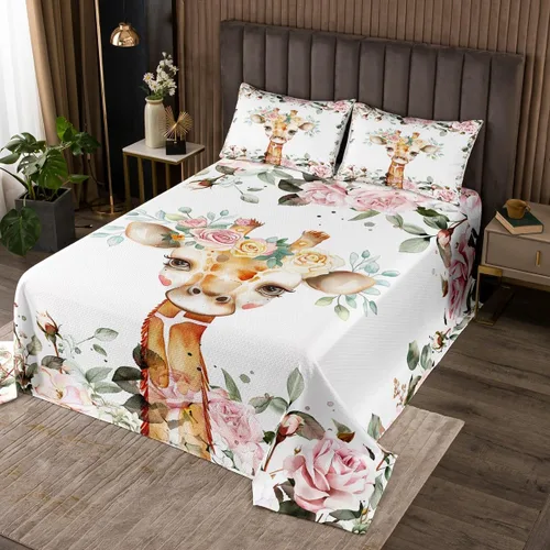 Miniatura 7 de Erosebridal Juego de colcha con diseño de gato y gatito, juego de colcha con temática de animales, juego de ropa de cama floral de flores coloridas