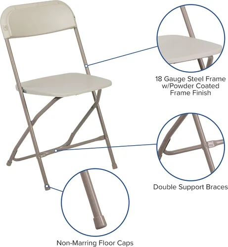 Miniatura 5 de EMMA + OLIVER Juego de 10 sillas plegables de plástico, capacidad de peso de 650 libras, silla plegable apilable ligera en color beige