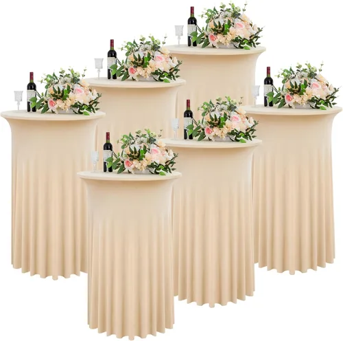 Miniatura 15 de Paquete de 4 manteles redondos de color azul bebé de 36 x 43 pulgadas, sin arrugas, elásticos, de elastano, para cóctel, fiesta, bar, boda