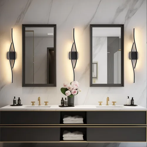 Miniatura 6 de Joossnwell Lámpara de tocador de baño, moderna lámpara de baño sobre espejo de 31.5 pulgadas, barra de luz negra regulable 5CCT, luces LED de Negro