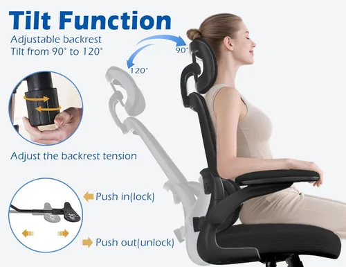 Miniatura 7 de TRALT Silla ergonómica de oficina, silla de escritorio con reposacabezas ajustable, silla de computadora de soporte lumbar, silla cómoda de malla