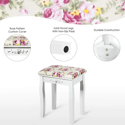 Miniatura 4 de Giantex Taburete de tocador de madera, silla acolchada, asiento de piano de maquillaje, banco de maquillaje con cojín rosa (blanco)