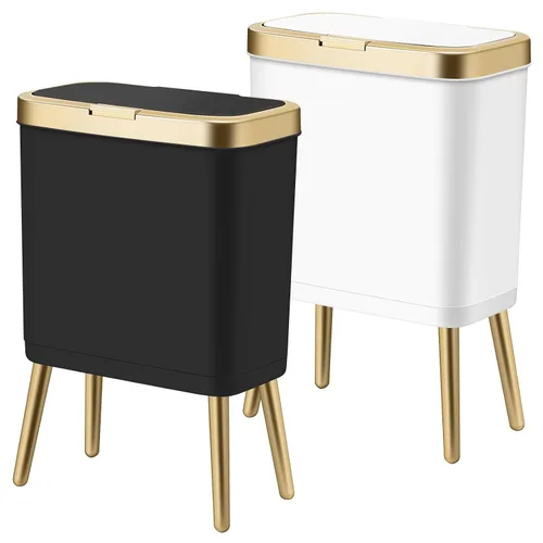 Miniatura 7 de Procade Paquete de 2 Basureros de Baño con Tapa, Cubo de Basura Moderno para Cocina, Cubo de Basura de 4 Galones con Borde Dorado, Cesta de Basura