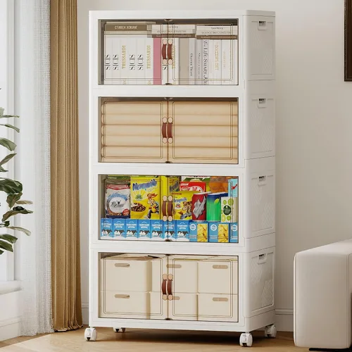 Miniatura 14 de 468QT - Contenedores de almacenamiento apilables extra grandes con tapas, ruedas y puerta, organizadores plegables de armario de 117 galones