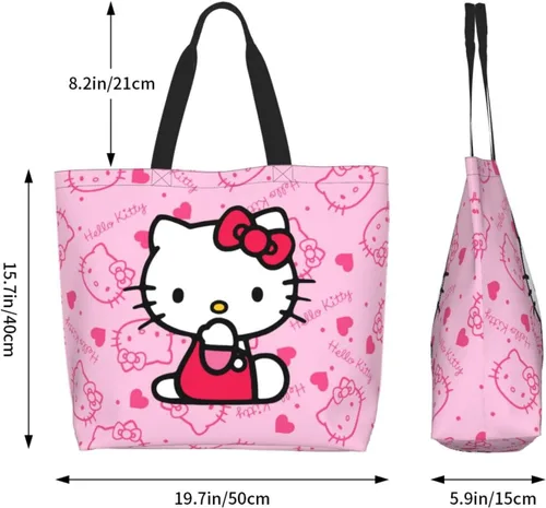 Miniatura 6 de Bolso de mano Kawaii rosa con gato para mujer, lindo bolso de hombro grande, bolso cruzado para el trabajo, viajes, compras