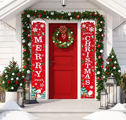 Miniatura 6 de Banderines de Navidad con luces de cadena LED, decoración de puerta de Navidad para interiores y exteriores, nuevo año, letrero rojo de bienvenida