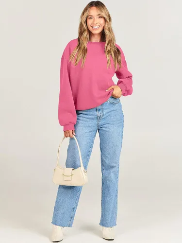 Miniatura 9 de ANRABESS Sudadera de manga larga para mujer, casual, cuello redondo, ajuste holgado, sudadera con capucha de forro polar para otoño