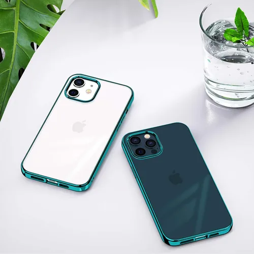 Miniatura 2 de MILPROX Compatible con iPhone 12 Pro Max (2020), transparente, a prueba de golpes, con borde galvanizado, fundas anti-amarillas, verde pino