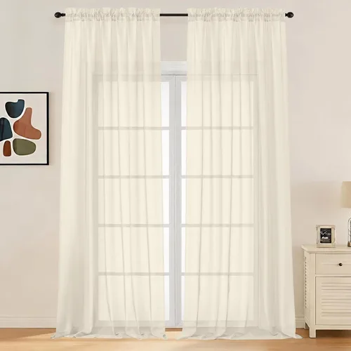 Miniatura 18 de LIVEKID Cortinas traslúcidas negras de cocina de 36 pulgadas de largo, cortinas cortas filtrantes de luz, 2 paneles de gasa aireada, texturizadas