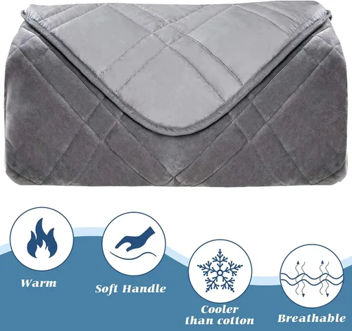 Miniatura 9 de OMYSTYLE Manta pesada reversible de 48x72 pulgadas y 15 libras para adultos, manta doble cara con peso de felpa corta cálida y tela Tencel fresca