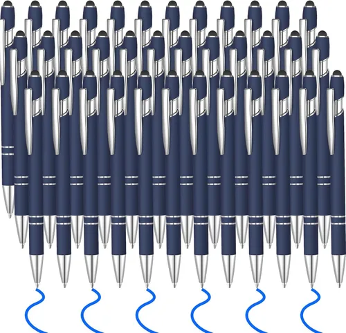 Miniatura 17 de 36 bolígrafos de tinta azul con lápiz capacitivo 2 en 1 para pantallas táctiles, colegio, oficina, compañeros de trabajo (negro)