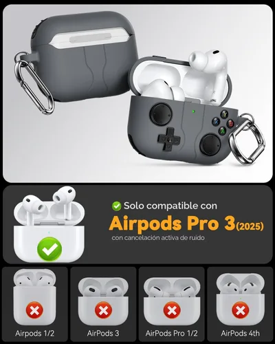 Miniatura 2 de Funda de juego para AirPods Pro 3 Cover (2025), clásica genial divertida funda protectora de silicona a prueba de golpes para AirPods Pro 3 con kit
