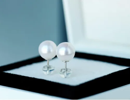 Miniatura 3 de Aretes pequeños de perlas de plata de ley redondos de 0.118in AAAA blanco perlas de agua dulce, Perla, nácar