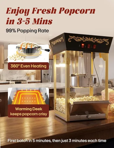 Miniatura 4 de Máquina de palomitas de maíz para encimera de 12 onzas, máquina de palomitas de maíz profesional retro, máquina de palomitas de maíz estilo cine
