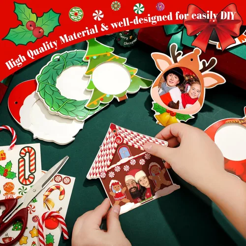 Miniatura 2 de Zhanmai 48 juegos de marcos de fotos navideños a granel, manualidades de Navidad, marcos de fotos, adornos colgantes de Papá Noel, muñeco de nieve
