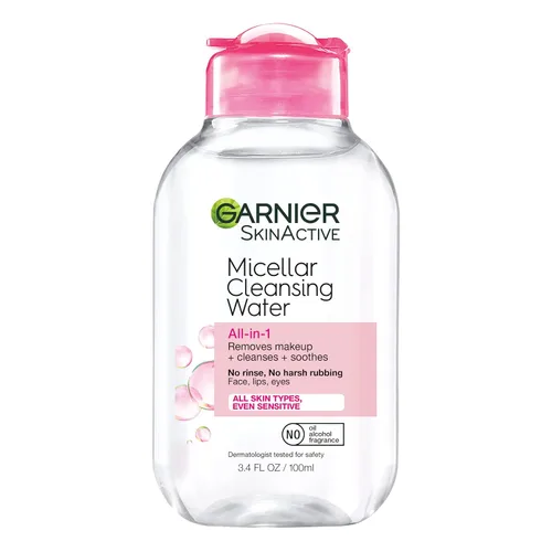 Agua micelar limpiadora Garnier, desmaquillante todo en uno y limpiador facial, para todo tipo de piel, 3.4 onzas líquidas (100mL), 1 unidad (el
