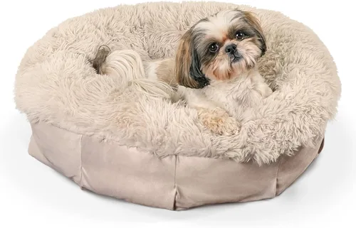 Miniatura 9 de Best Friends by Sheri Cama puf ultra relajante, cama ortopédica redonda para perro para soporte de articulaciones, piel sintética, funda lavable