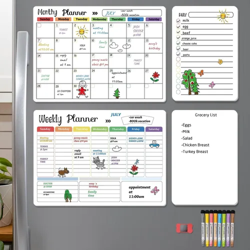 Miniatura 9 de Hivillexun Juego de 3 pizarras magnéticas de borrado en seco de acrílico – Organiza tu refrigerador, pared o frigorífico con planificadores