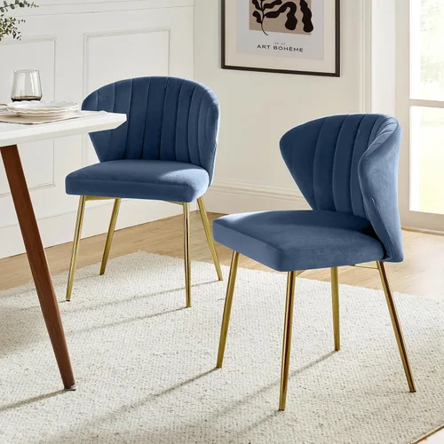 Miniatura 12 de TINA'S HOME Juego de 2 sillas decorativas, sillas laterales de terciopelo glamoroso con patas doradas, sillas de comedor tapizadas de mediados