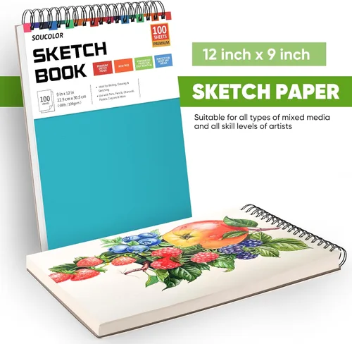 Miniatura 7 de Soucolor Suministros Escolares Cuaderno de bocetos de 9 x 12 pulgadas para profesor y estudiante de secundaria, paquete de 1 cuaderno de bocetos