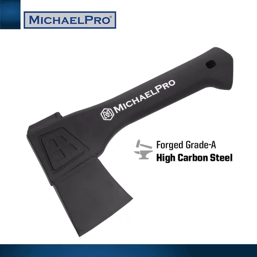 Miniatura 4 de MichaelPro MP004009 - Hacha de campamento de 9 pulgadas con mango de fibra de vidrio resistente al clima y absorbente de impactos, con funda