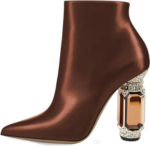 Miniatura 167 de FSJ Botas de tacón alto con punta puntiaguda para mujer, con tacón alto, con cremallera lateral brillante, estilo casual, para uso diario, zapatos