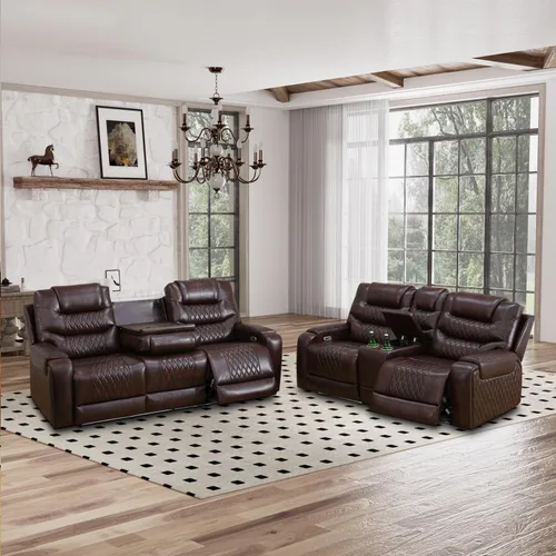 Miniatura 21 de Sofá reclinable eléctrico, sillón reclinable de cuero con LED/almacenamiento, sillón reclinable de cine en casa de 3 plazas, sofá de cuero negro